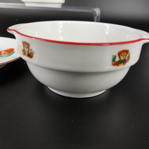 Vintage Reutter Child Kid Feeding Dish Set 3 Teddy Bears Red Porcelain Germany - Picture 8 of 12